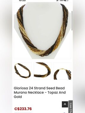 24-Strand Seed Bead Murano Necklace - Topaz & Gold
